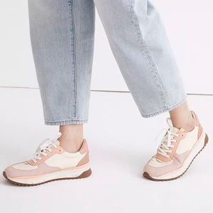 Madewell Kickoff Trainer Sneakers in Washed Nylon & Leather, size 9, blush, EUC